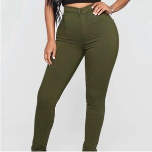 FASHION NOVA Super High Waist Olive Denim Skinnies